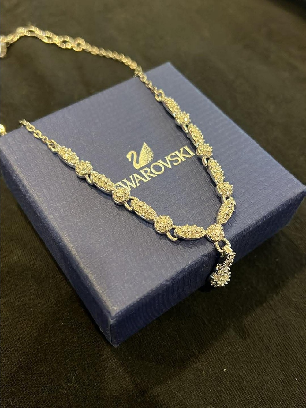 Swarovski Silver Crystal Link Necklace with Drop Pendant